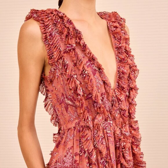 NWT Ulla Johnson Aida Cascading Ruffle Gown Maxi Dress Oleander Sz6 Party Cockta - Picture 4 of 7